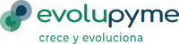 imagotipo de evolupyme con formas geométricas y el eslogan 'crece y evoluciona', soluciones tecnológicas para pymes.